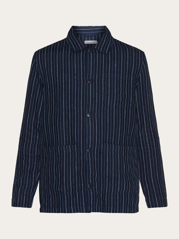 KnowledgeCotton Apparel - MEN Striped linen overshirt Overshirts 8021 Blue stripe