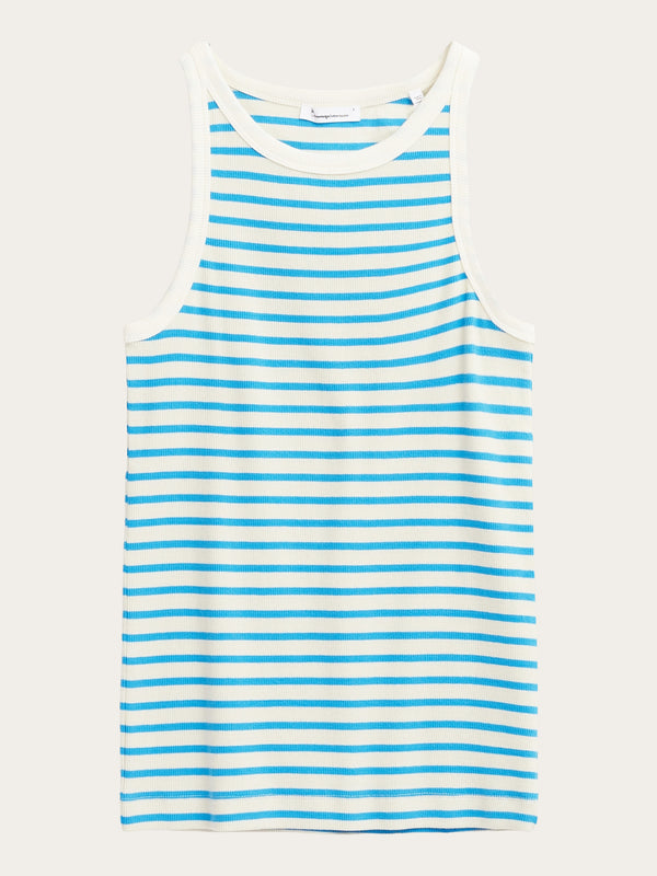 KnowledgeCotton Apparel - WMN Striped racer rib top T-shirts 8021 Blue stripe