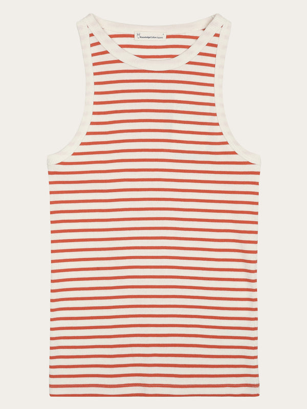 KnowledgeCotton Apparel - WMN Striped racer rib top T-shirts 8025 Red Stripe