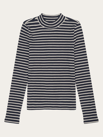 KnowledgeCotton Apparel - WMN Striped rib high neck long sleeved Long Sleeves 8003 Stripe - navy