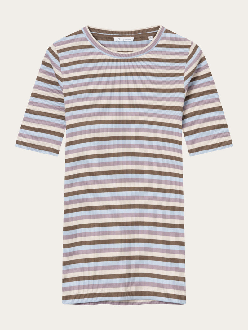 KnowledgeCotton Apparel - WMN Striped rib t-shirt T-shirts 8006 Multi color