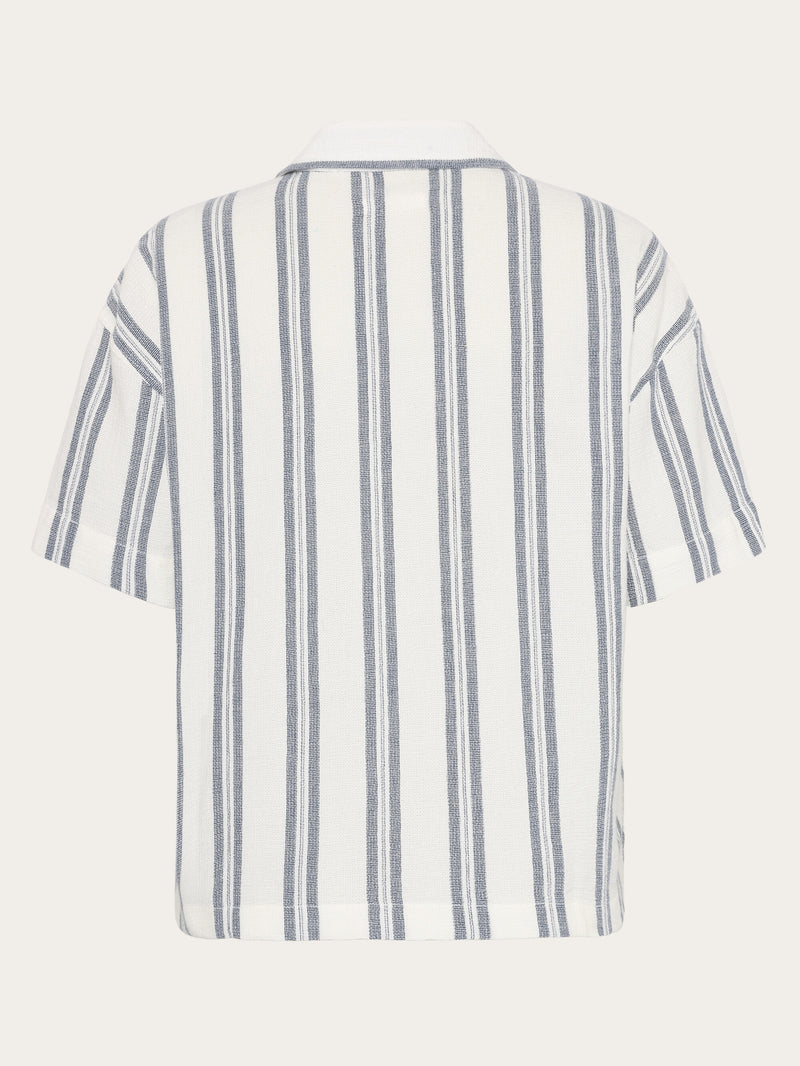 KnowledgeCotton Apparel - WMN Striped short sleeved shirt - GOTS/Vegan Shirts 8021 Blue stripe