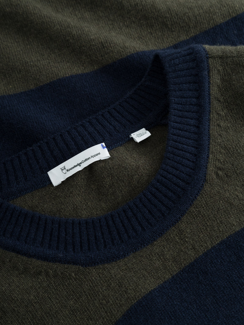 KnowledgeCotton Apparel - MEN Stripes O-neck knit - Knits 8023 Green stripe