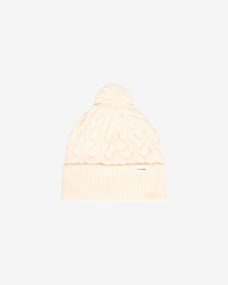 KnowledgeCotton Apparel - UNI Tassel cable beanie Hats 1387 Egret