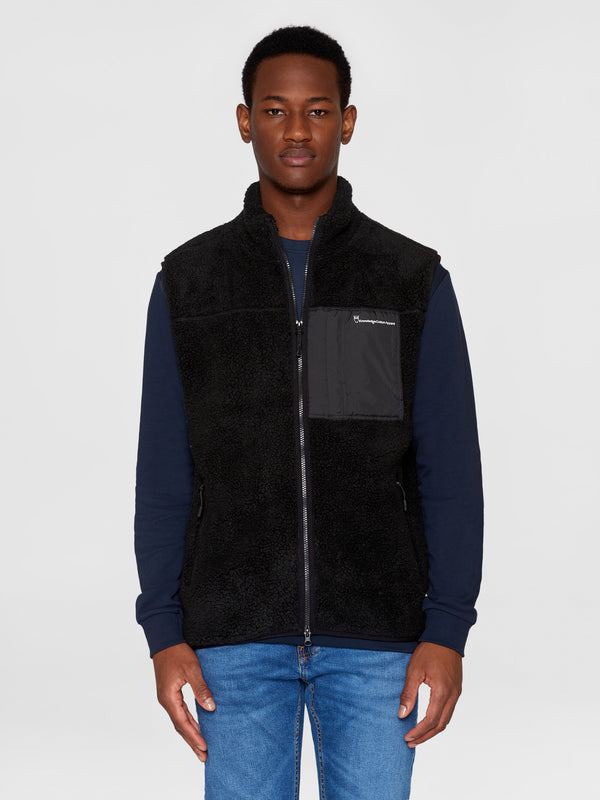 KnowledgeCotton Apparel - MEN Teddy fleece vest Fleeces 1300 Black Jet
