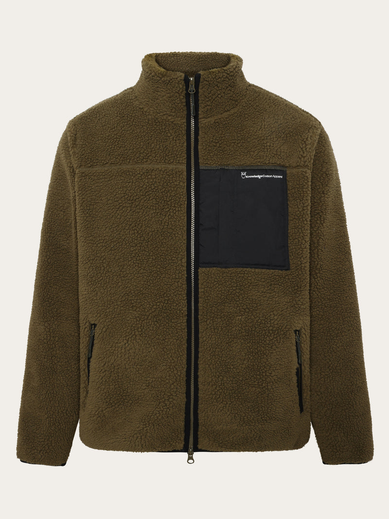 KnowledgeCotton Apparel - MEN Teddy fleece zip sweat Fleeces 1100 Dark Olive