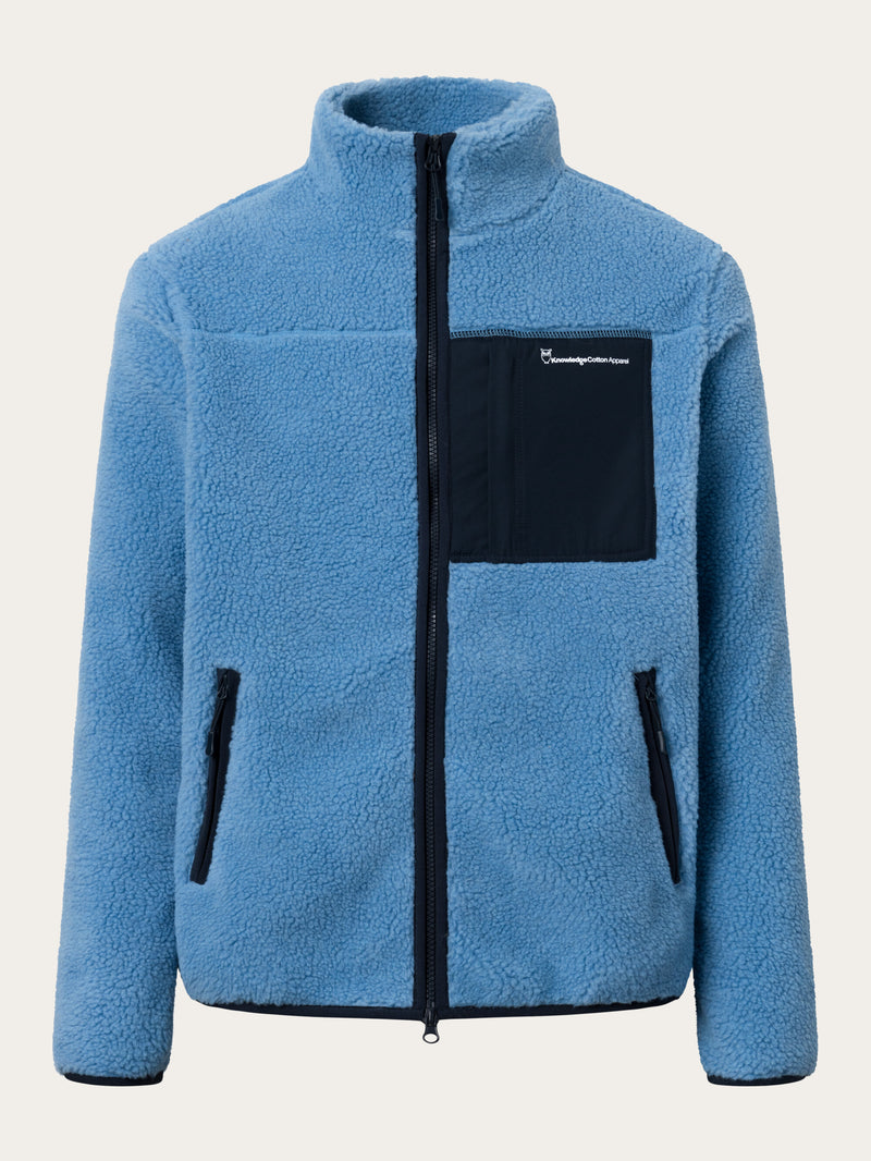 KnowledgeCotton Apparel - MEN Teddy fleece zip sweat Fleeces 1393 Azure Blue