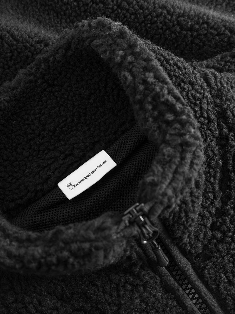 KnowledgeCotton Apparel - WMN Teddy high neck zip jacket Fleeces 1300 Black Jet