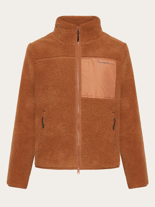 KnowledgeCotton Apparel - WMN Teddy high neck zip jacket Fleeces 1426 Mocha Bisque