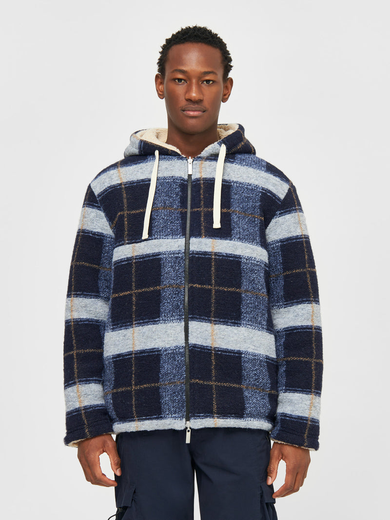 KnowledgeCotton Apparel - MEN Teddy reversable zip hood jacket Fleeces 7021 blue check