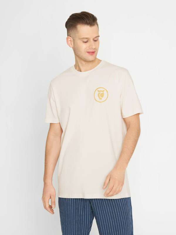 KnowledgeCotton Apparel - MEN Tee in heavy single jersey with Urskog chest print T-shirts 1387 Egret