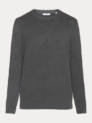 KnowledgeCotton Apparel - MEN Bubble knit crew neck Knits 1073 Dark Grey Melange