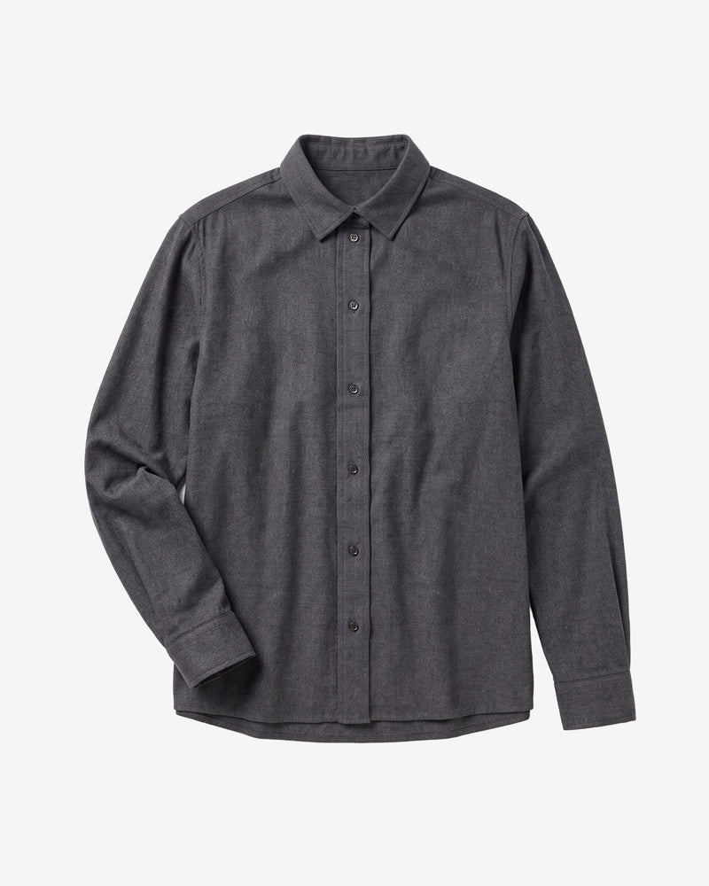 KnowledgeCotton Apparel - WMN Vega relaxed flannel shirt Shirts 1073 Dark Grey Melange