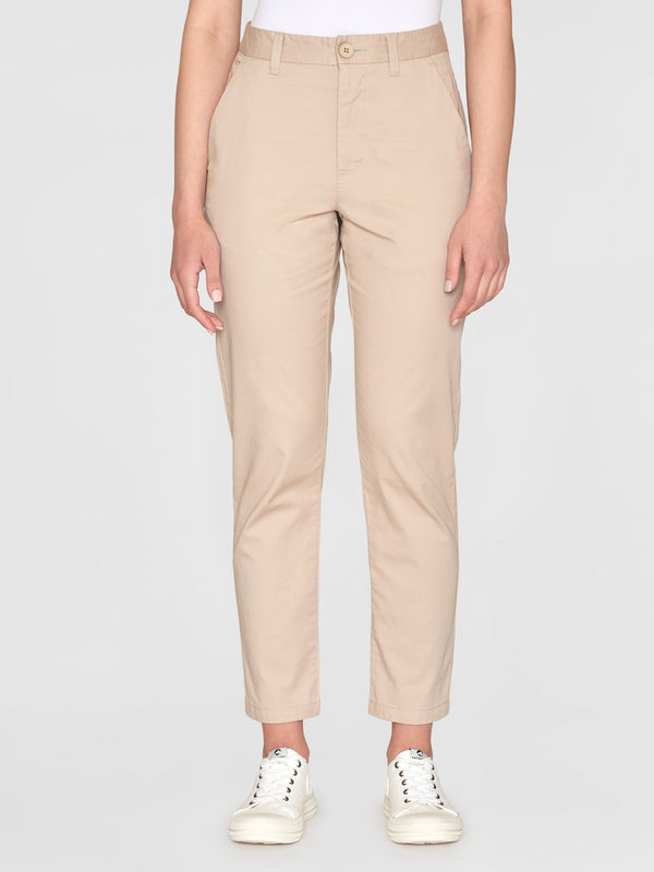 KnowledgeCotton Apparel - WMN WILLOW regular cropped poplin chino Pants 1228 Light feather gray