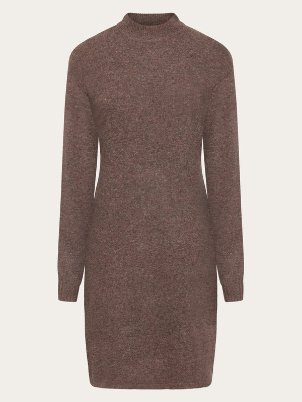 KnowledgeCotton Apparel - WMN Wool crew neck mid length dress Dresses 1243 Demitasse (brown)