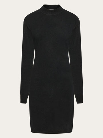 KnowledgeCotton Apparel - WMN Wool crew neck mid length dress Dresses 1300 Black Jet