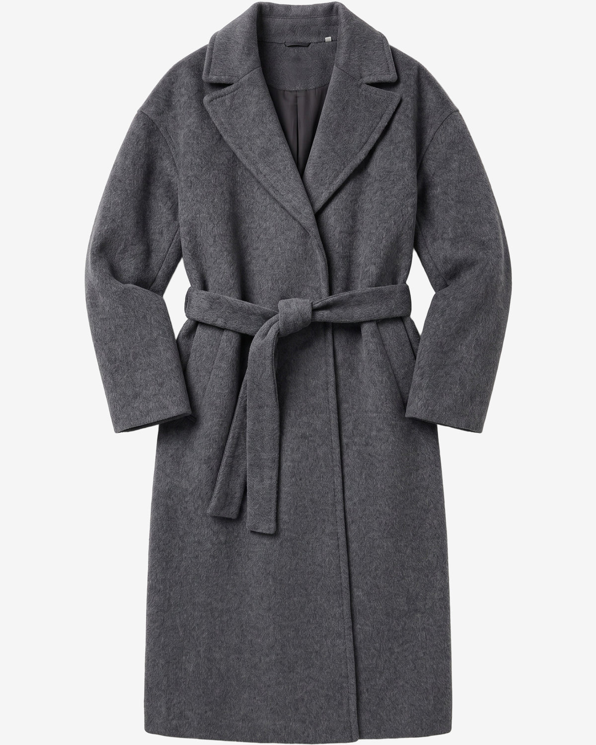 KnowledgeCotton Apparel - WMN Wool lapel coat Jackets 1073 Dark Grey Melange