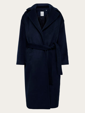 KnowledgeCotton Apparel - WMN Wool lapel coat Jackets 1412 Night Sky