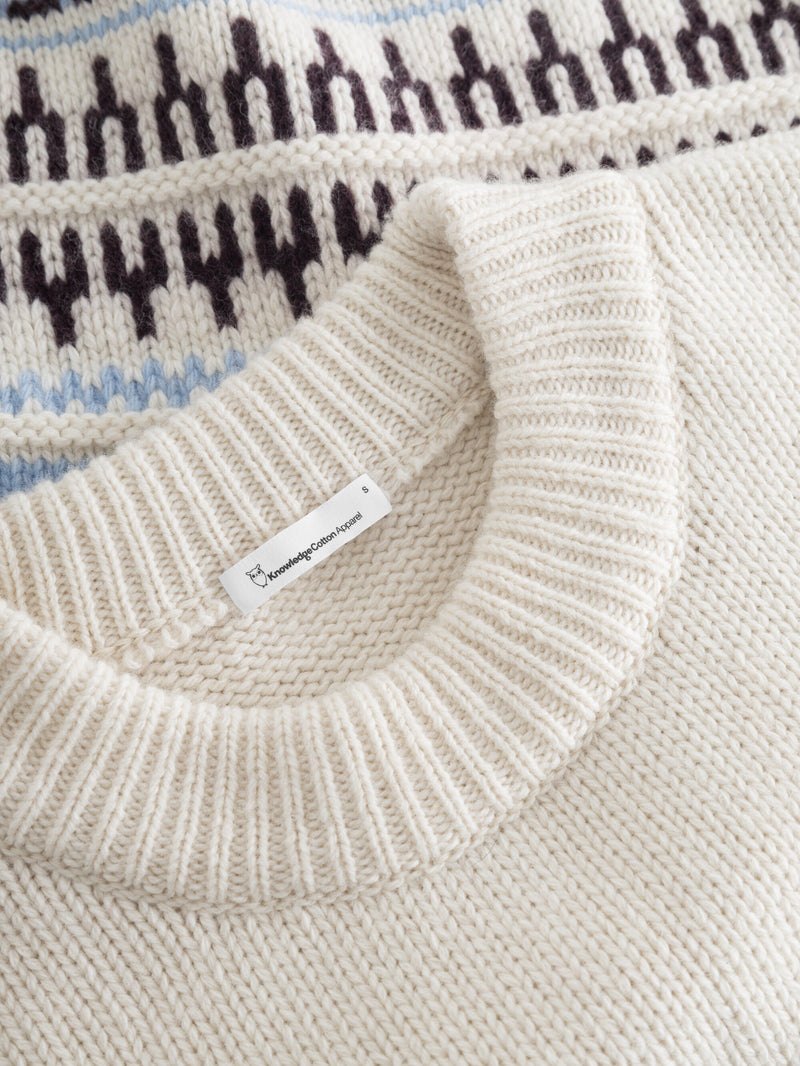 KnowledgeCotton Apparel - WMN Wool pattern boxy crew neck Knits 8020 White stripe