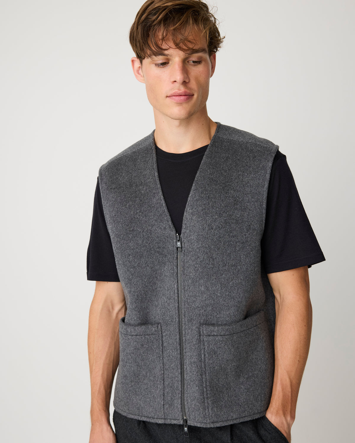 KnowledgeCotton Apparel - MEN Wool vest Vests 1073 Dark Grey Melange