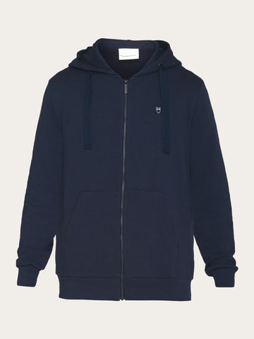 KnowledgeCotton Apparel - MEN Zip hood kangaroo badge sweat Sweats 1001 Total Eclipse