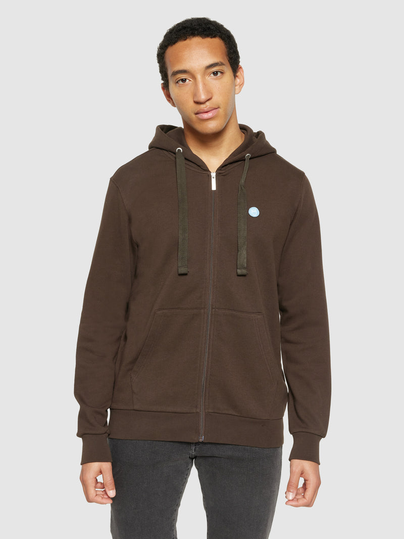 KnowledgeCotton Apparel - MEN Zip hood kangaroo badge sweat Sweats 1243 Demitasse (brown)