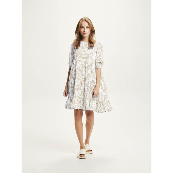 KnowledgeCotton Apparel - WMN A-shape seabreeze Tencel™ print dress Dresses 1228 Light feather gray