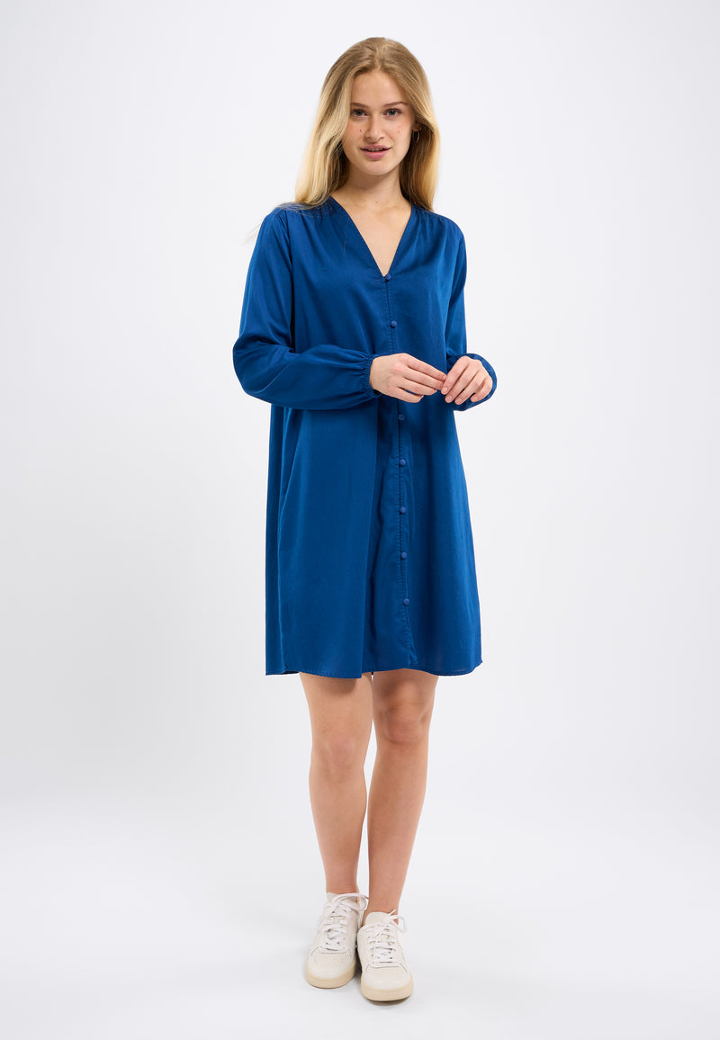 KnowledgeCotton Apparel - WMN A-shape volume sleeved satin dress Dresses 1065 Limoges