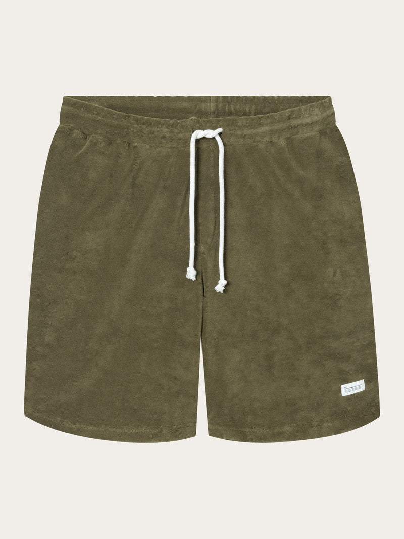 KnowledgeCotton Apparel - MEN Casual terry shorts Shorts 1068 Burned Olive