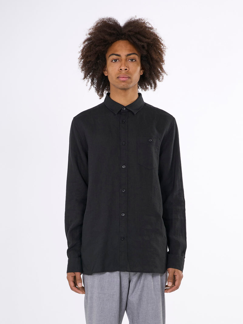 KnowledgeCotton Apparel - MEN Custom fit linen shirt Shirts 1300 Black Jet