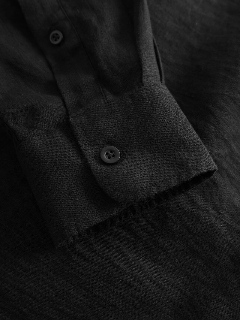 KnowledgeCotton Apparel - MEN Custom fit linen shirt Shirts 1300 Black Jet