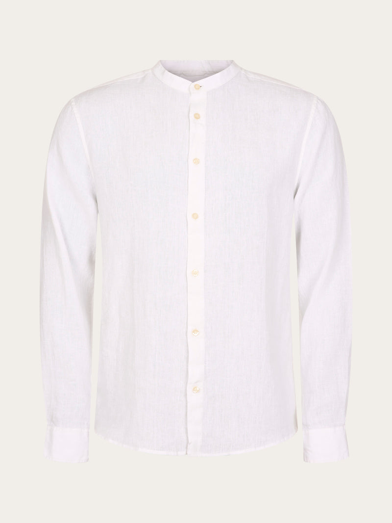 KnowledgeCotton Apparel - MEN Custom fit linen stand collar shirt Shirts 1010 Bright White