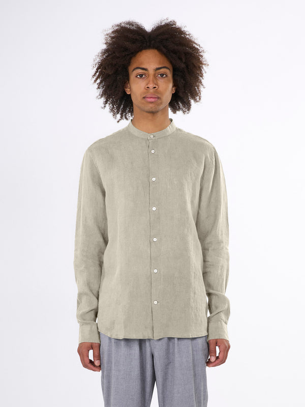 KnowledgeCotton Apparel - MEN Custom fit linen stand collar shirt Shirts 1228 Light feather gray