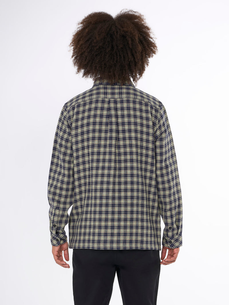 KnowledgeCotton Apparel - MEN Double faced checkered twill zip over shirt Overshirts 7001 Navy check
