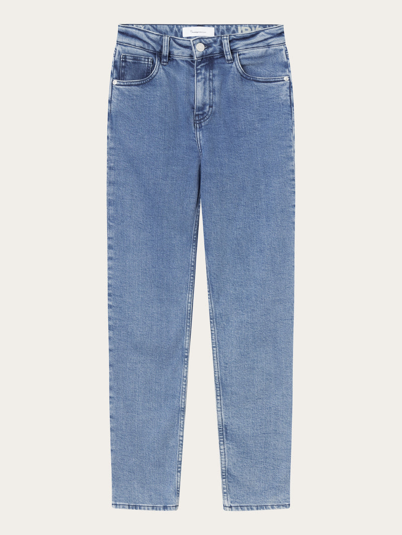KnowledgeCotton Apparel - WMN IRIS mom mid-rise light blue 5-pocket cropped jeans Denim jeans 3045 Light blue
