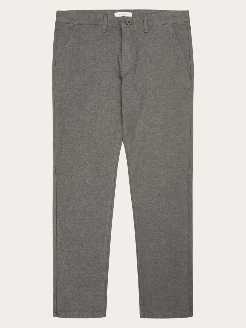 KnowledgeCotton Apparel - MEN LUCA slim flannel chino Pants 1073 Dark Grey Melange