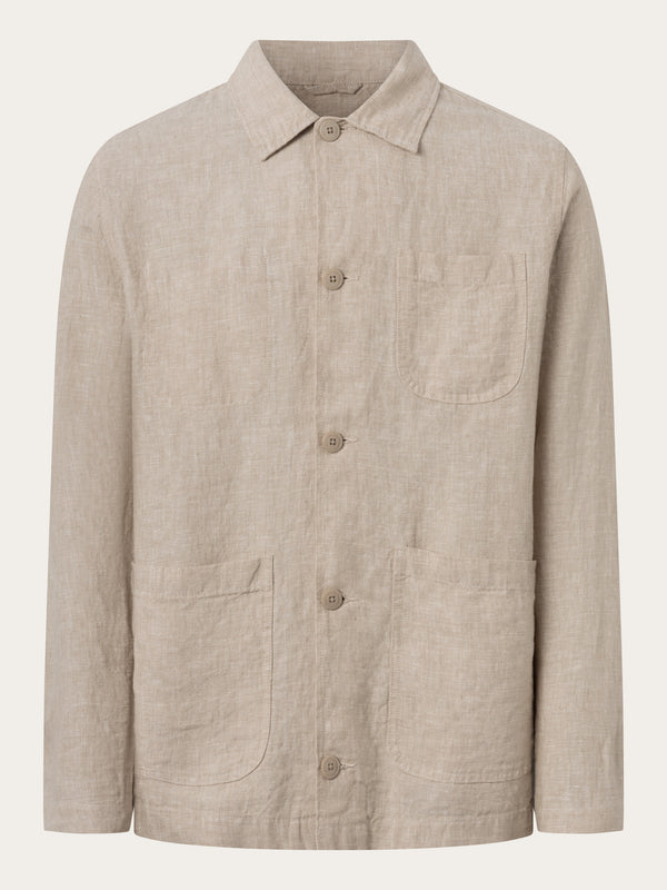 KnowledgeCotton Apparel - MEN Linen overshirt Overshirts 1228 Light feather gray