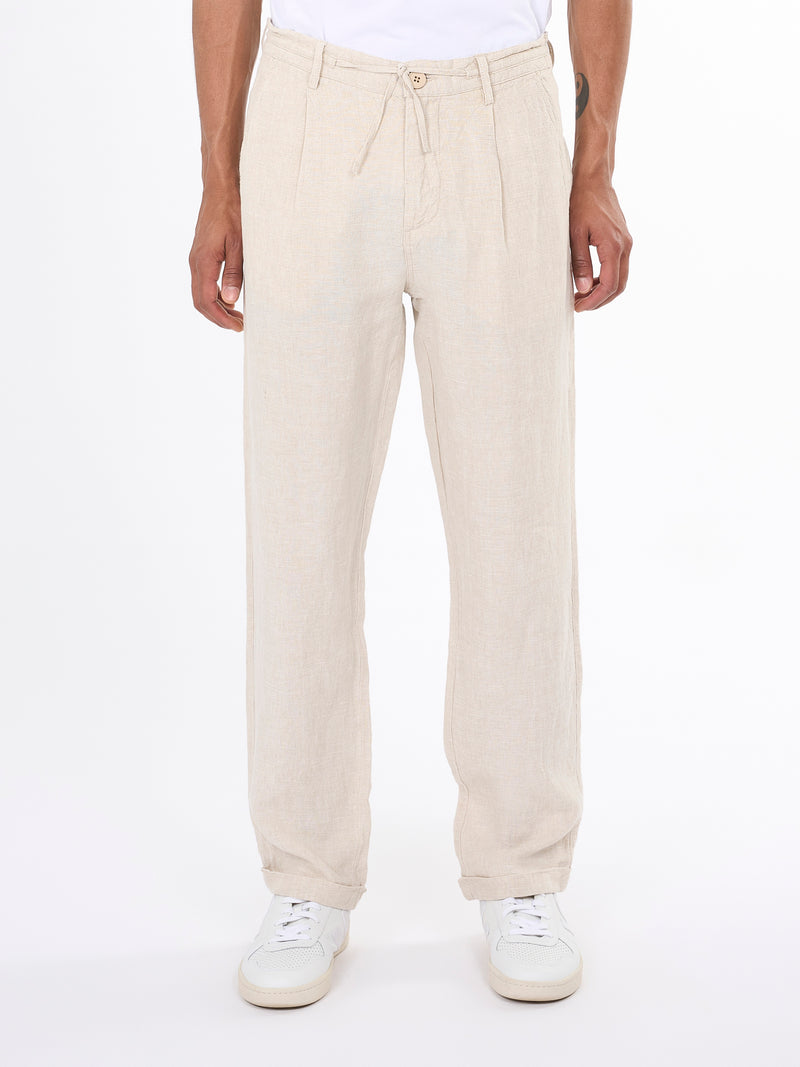 KnowledgeCotton Apparel - MEN Loose fit natural linen pant Pants 1228 Light feather gray