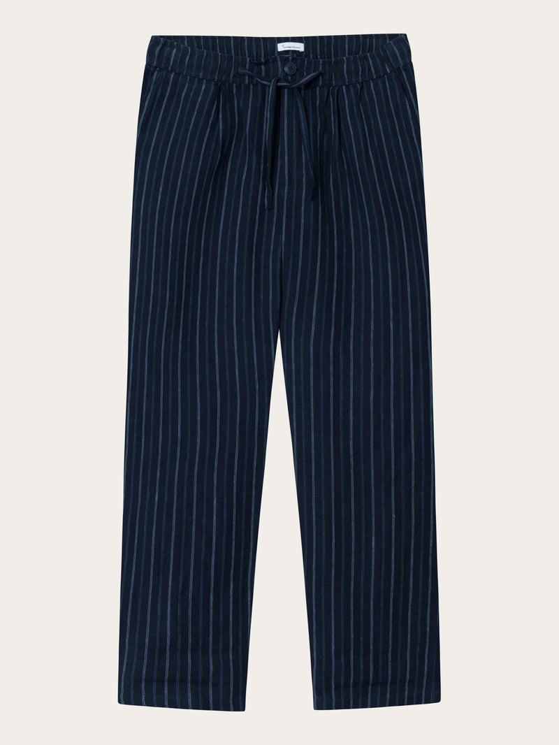 KnowledgeCotton Apparel - MEN Loose striped linen pant Pants 8003 Stripe - navy
