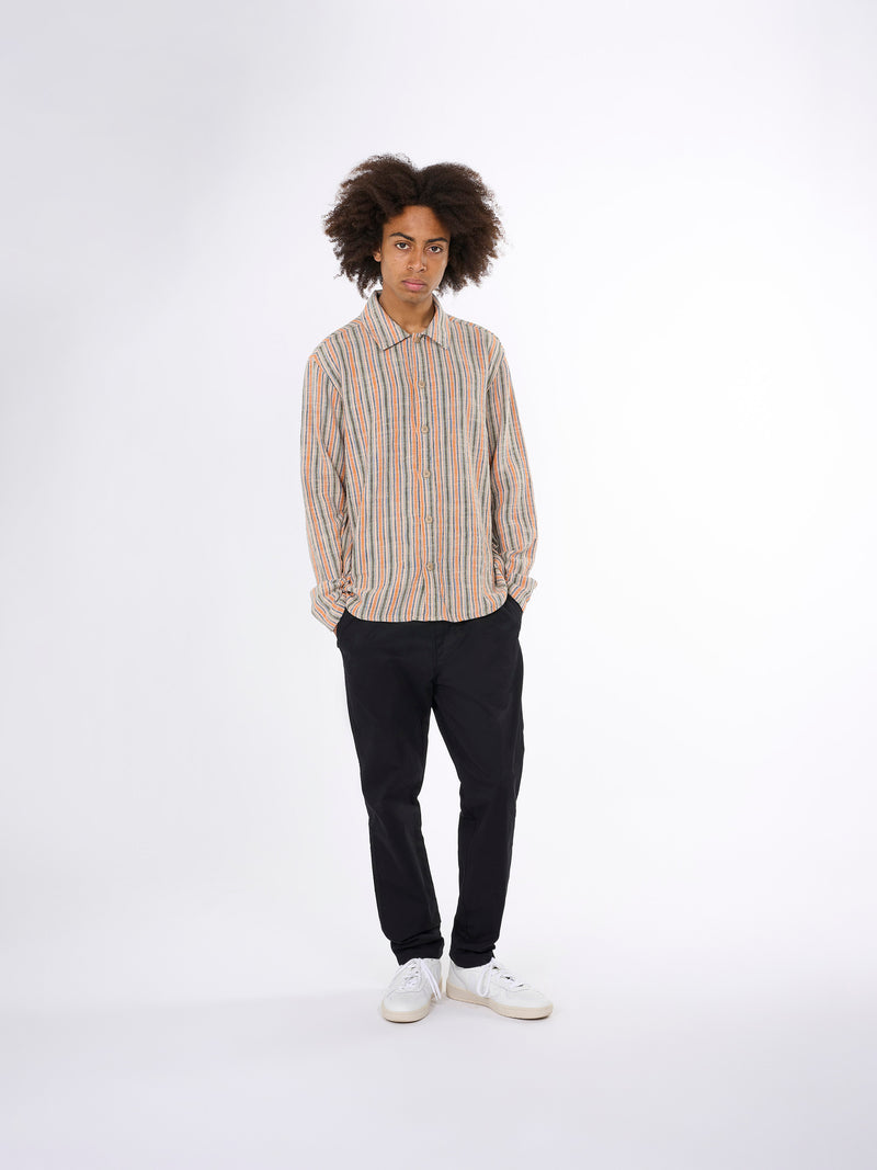 KnowledgeCotton Apparel - MEN Loose woven striped overshirt Overshirts 8006 Multi color
