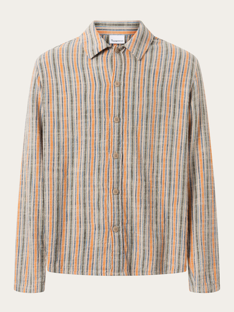 KnowledgeCotton Apparel - MEN Loose woven striped overshirt Overshirts 8006 Multi color