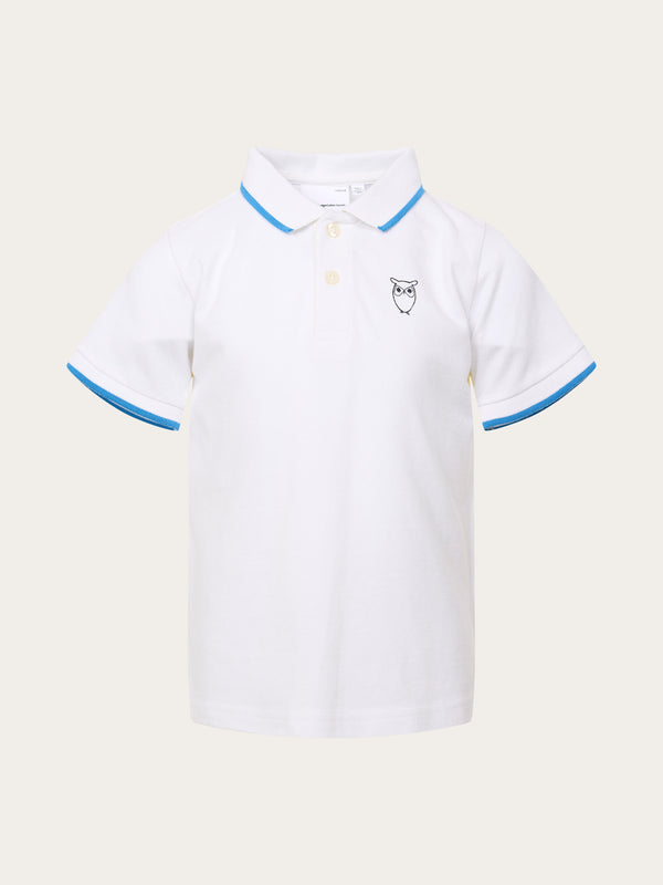 KnowledgeCotton Apparel - YOUNG Polo with contrast stripes Polos 1010 Bright White