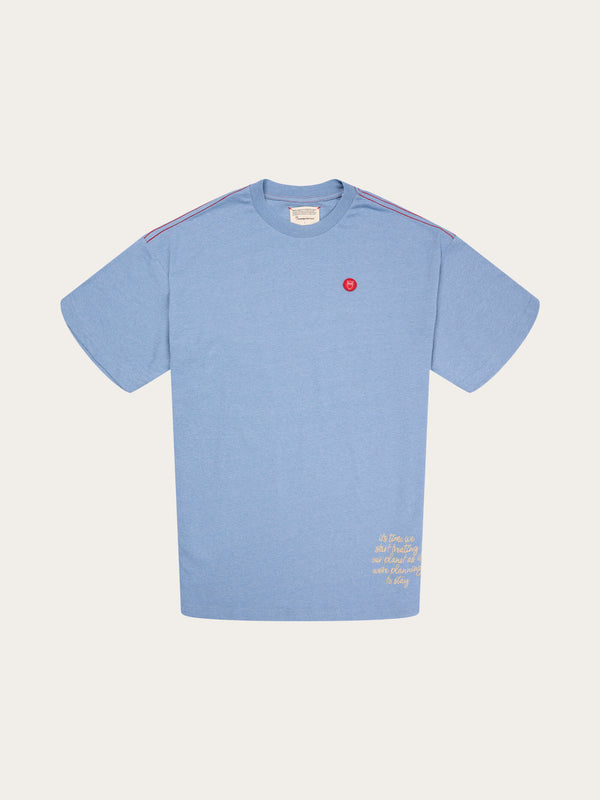 KnowledgeCotton Apparel - MEN REBORN™ loose t-shirt with embroidery at back T-shirts 1322 Asley Blue