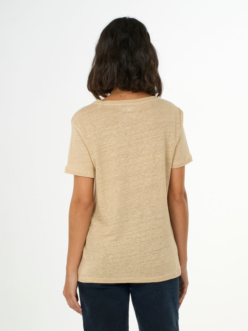 KnowledgeCotton Apparel - WMN Reg linen t-shirt T-shirts 1347 Safari