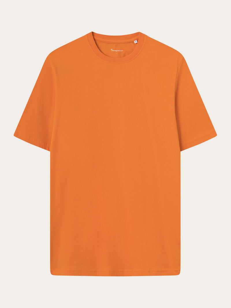 KnowledgeCotton Apparel - MEN Regular owl chest print t-shirt T-shirts 1382 Russet orange