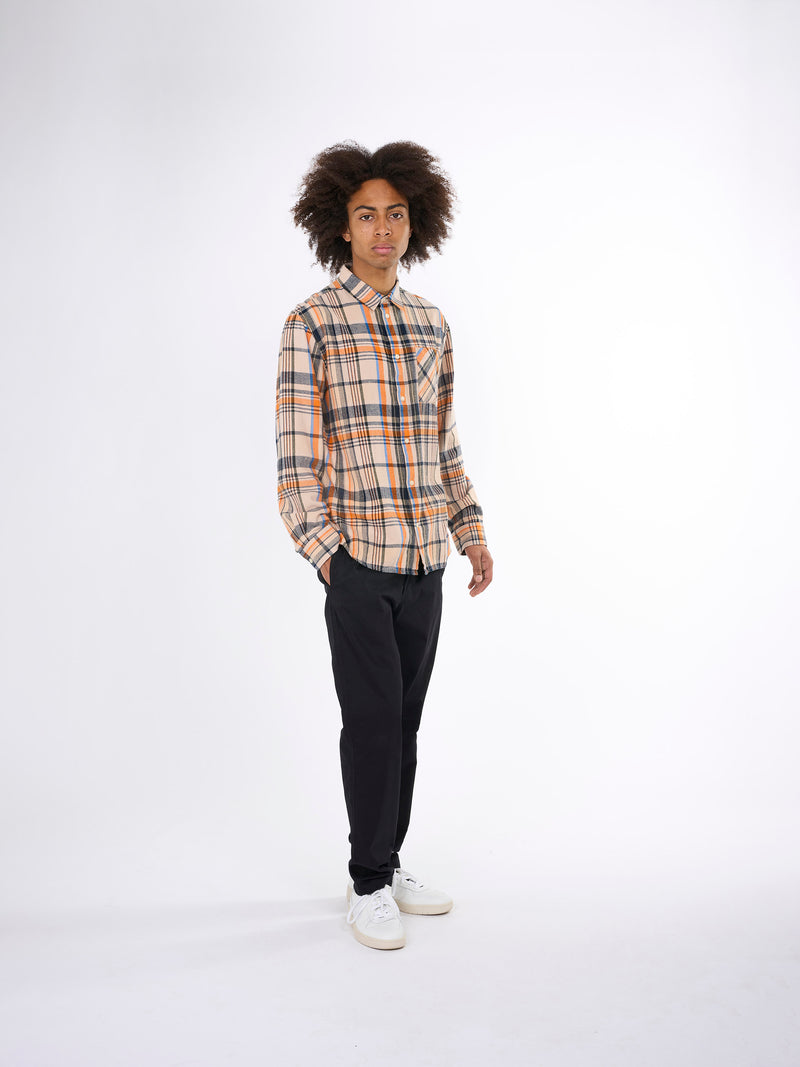 KnowledgeCotton Apparel - MEN Relaxed fit big checkered shirt Shirts 7001 Navy check