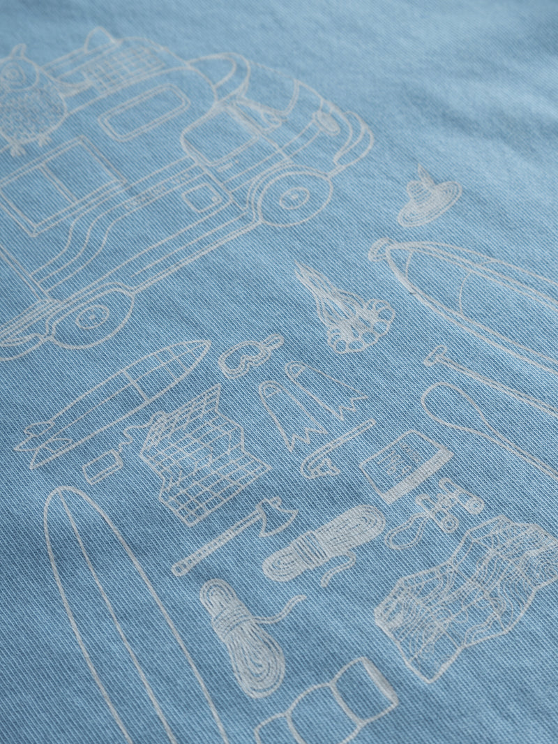 KnowledgeCotton Apparel - YOUNG Road trip printed t-shirt T-shirts 1377 Airy Blue