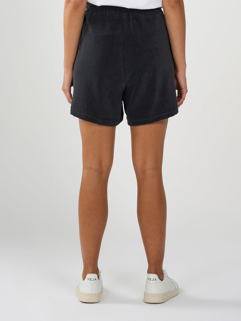 KnowledgeCotton Apparel - WMN Terry elastic waist shorts Shorts 1300 Black Jet