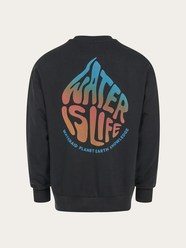KnowledgeCotton Apparel - MEN WATERAID Water is Life oversize crew neck with chest and back print Sweats 1300 Black Jet
