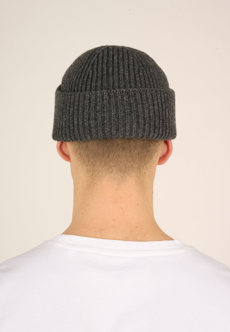 KnowledgeCotton Apparel - MEN Wool rib low beanie Hats 1073 Dark Grey Melange